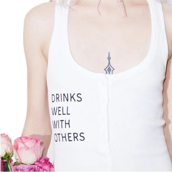NWT Revolve Daydream Nation Drinks Well Bodysuit White/Black Lettering Small - Picture 3 of 9